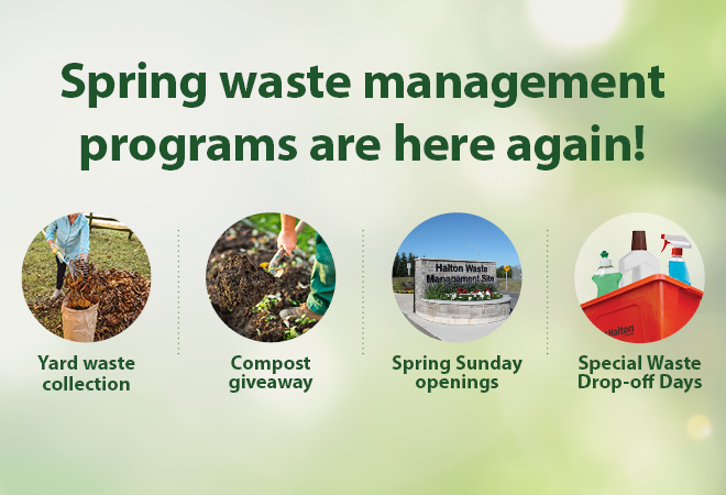 Spring waste management programs are here again! Yard waste colleciton, Compost giveaway, Spring Sunday openings, and Special drop off days.