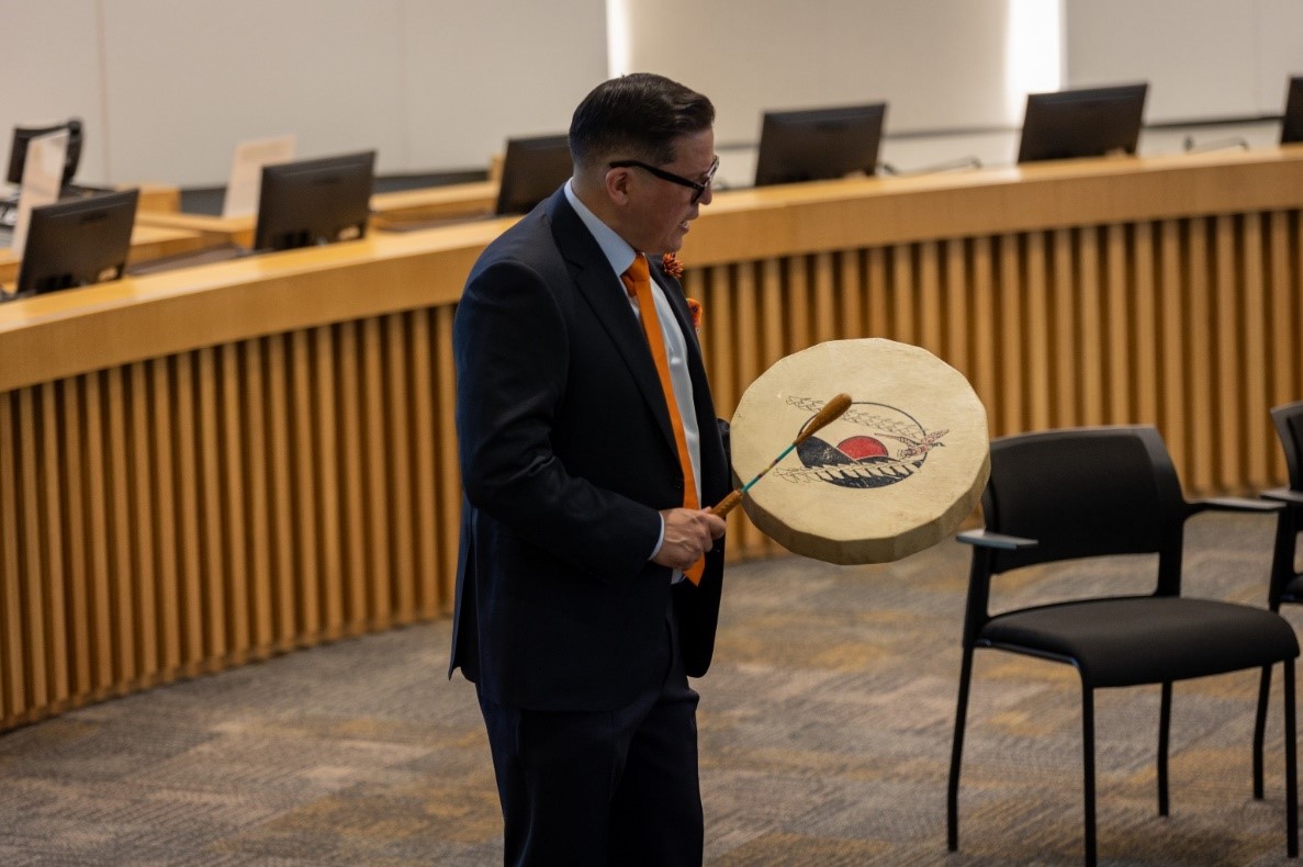 Eddy Robinson, Halton’s Indigenous Advisor, led the Relationship Agreement Signing Ceremony at Halton Regional Centre on June 20.