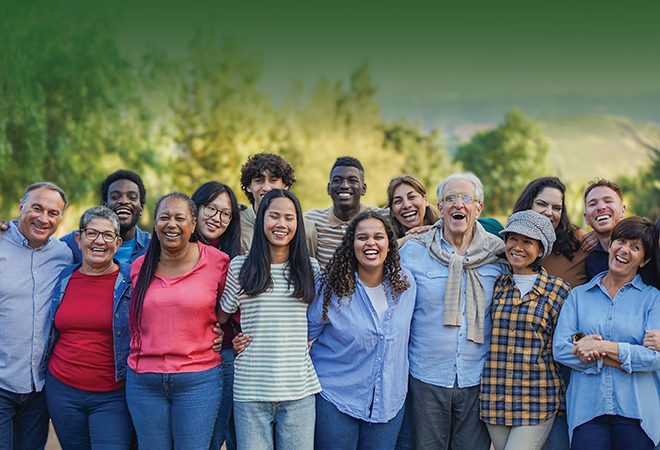 Community of people linking arms.