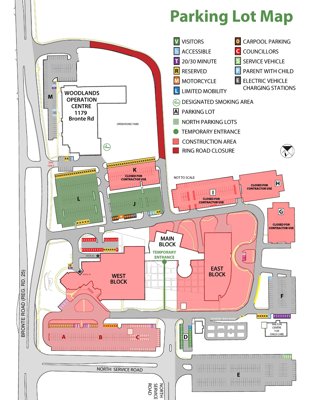 this is an image of the parking lot map at Halton Regional Centre