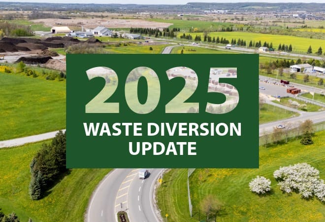 An aerial view of the Halton Waste Management Site, a landfill site with green grass and operational areas.