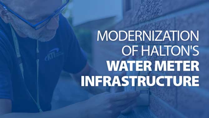 Picture of a water meter technician with superimposed writing: Modernization of Halton's Water Meter Infrastructure