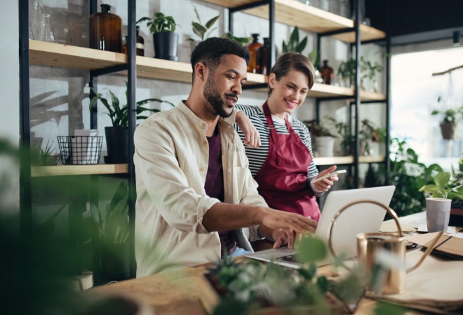 Couple running a horticultural shop