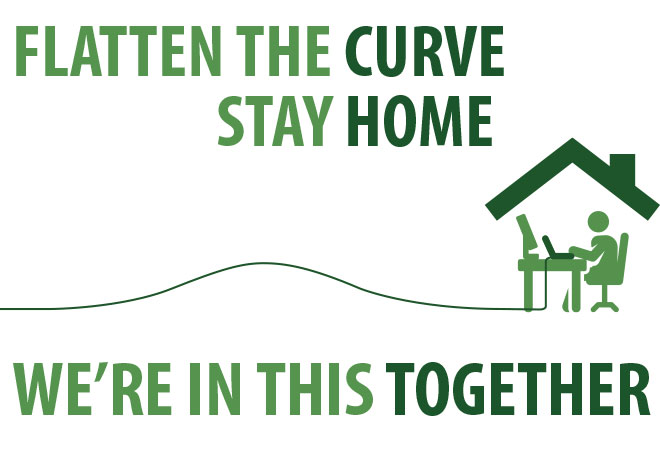 Flatten the curve graphic showing individual working from home.