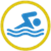 Icon of a yellow circle with a person swimming. This icon indicates that the beach may be unsafe to swim.