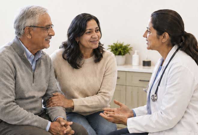 Family doctor with an older couple