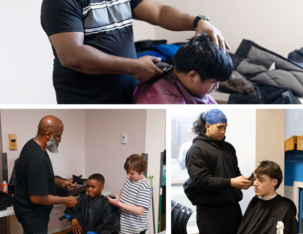 local barbers providing free haircuts to children and youth at HCHC site