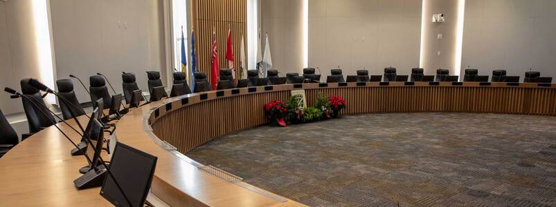 A photo of an empty Council Chambers