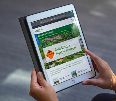 Tablet showing construction webpage