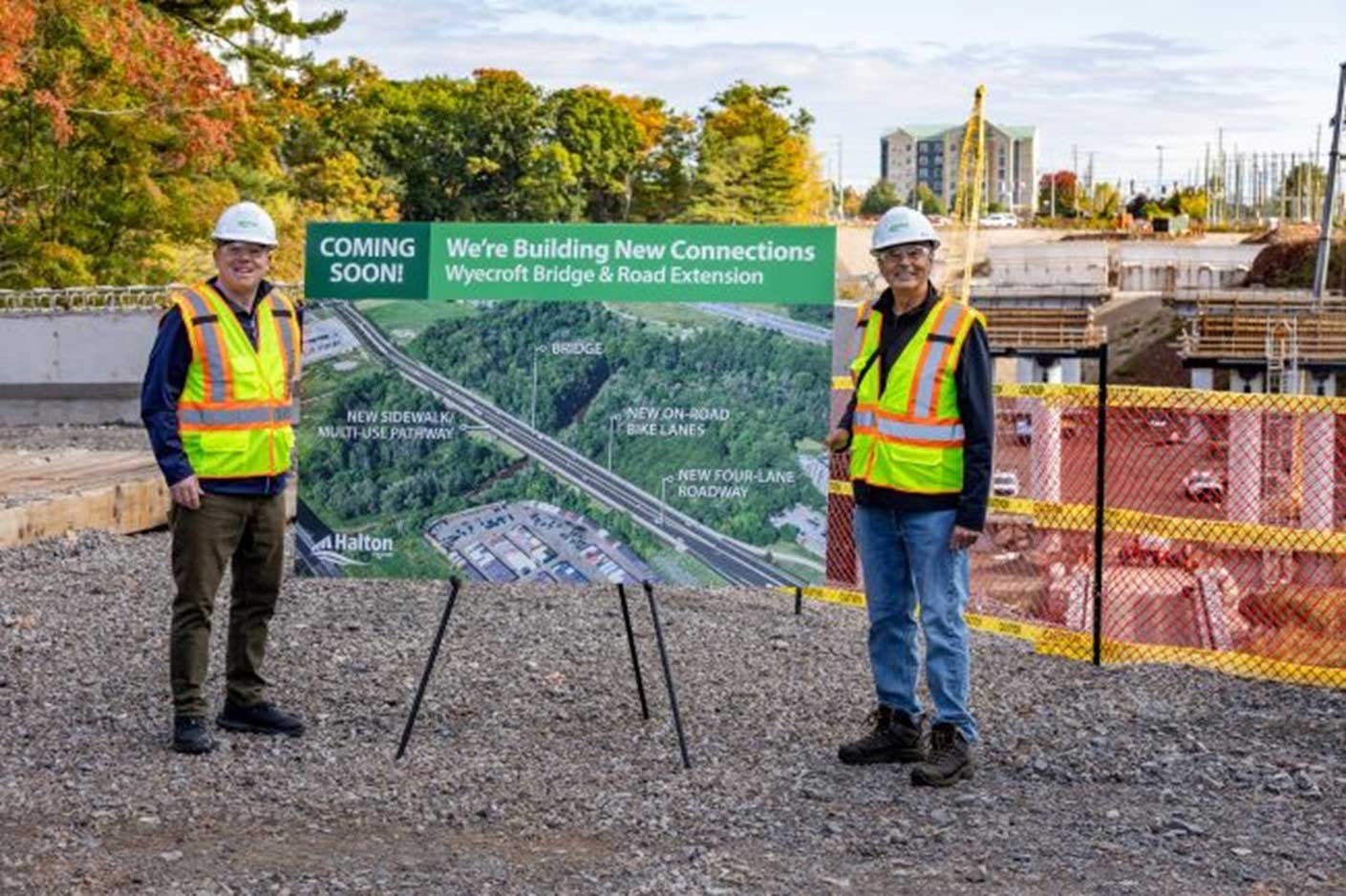 Chair Carr and Councillor O'Meara at Wyecroft Bridge construction site.