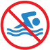 Icon of a stick person swimming in water circled in red with a cross through it. This icon indicates that it is not safe to go swimming.