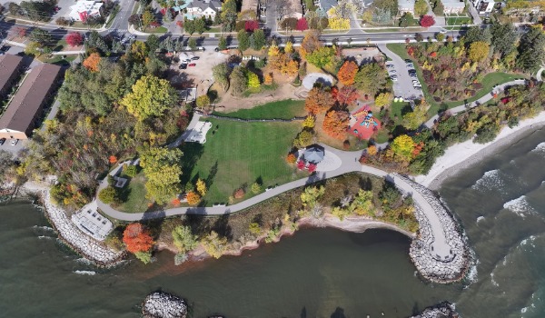 Aerial look at the development on the Lake Ontario shoreline.