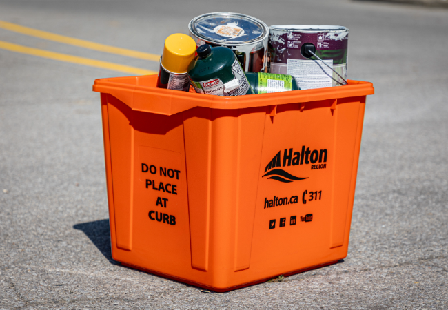 orange hazardous waste bin