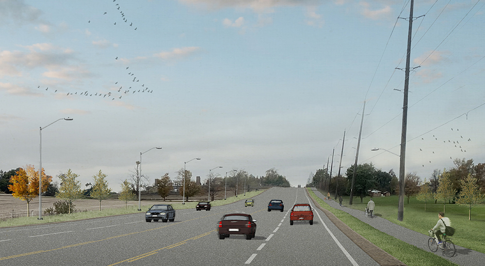 rendering of Trafalgar Road Widening project in Halton Hills