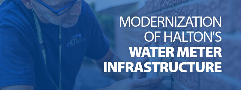 Picture of a water meter technician with superimposed writing: Modernization of Halton's Water Meter Infrastructure