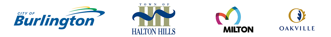 The four logos for the City of Burlington and Towns of Halton Hills, Milton and Oakville