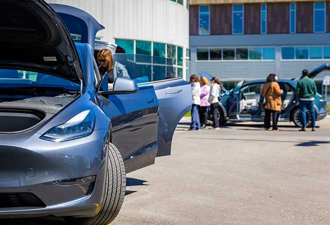 Regional staff showcase their electric cars at a Climate awareness event at Halton Regional Centre.