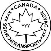 The National Safety Mark for use in Canada has a Black and White outline of a Maple Leaf with YYY in the centre. Along the edge of the outlined circle surrounding it are the follow words from top and along the right; 