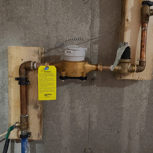 A typical water meter. As part of Halton’s advanced metering infrastructure, your water meter will be connected to a radio transmitter for remote meter reading.