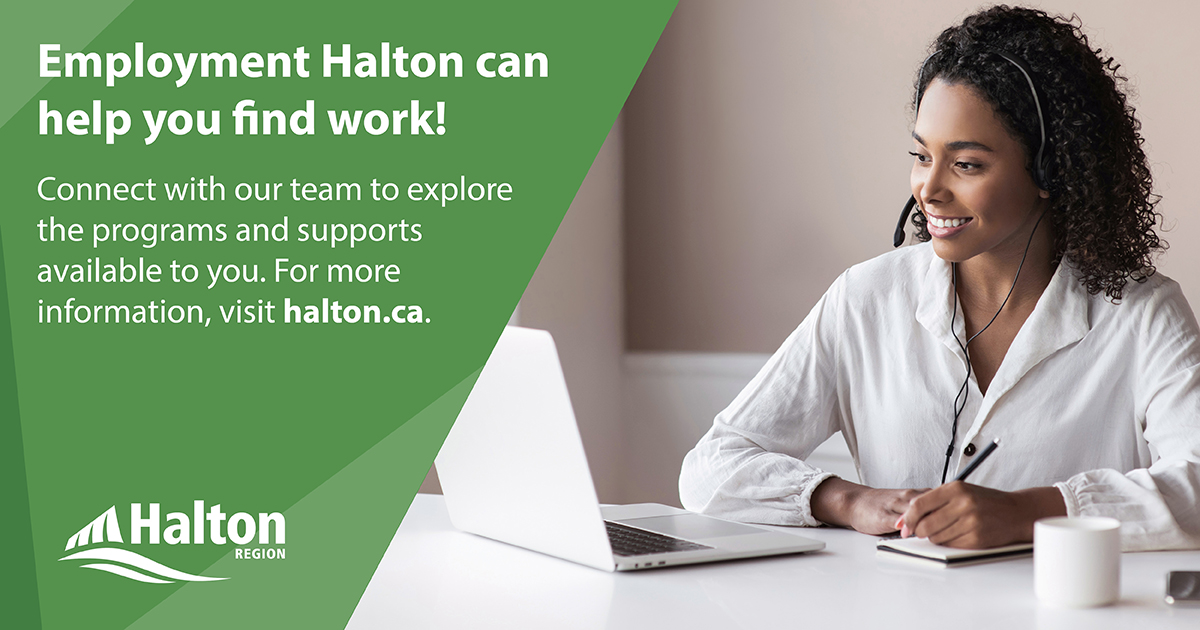 Graphic instructing users to visit the Employment Halton website.