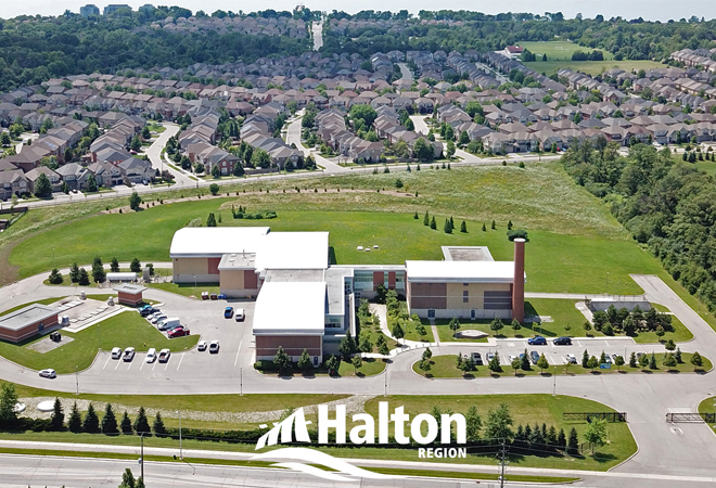Birds eye view of a water treatment facility.