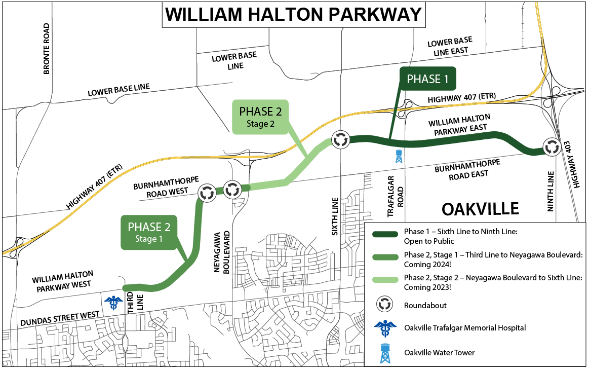 Map of Willam Halton Parkway showing the phases of the project.