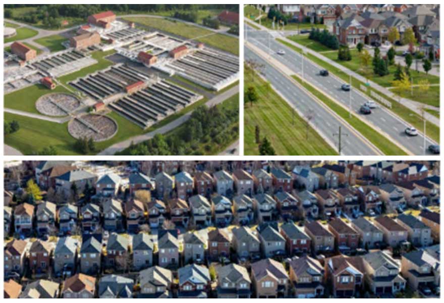 pictures of a neighbourhood and waste water treament facility