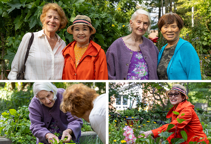 Collage of gardeners posing at Kerr Street garden.