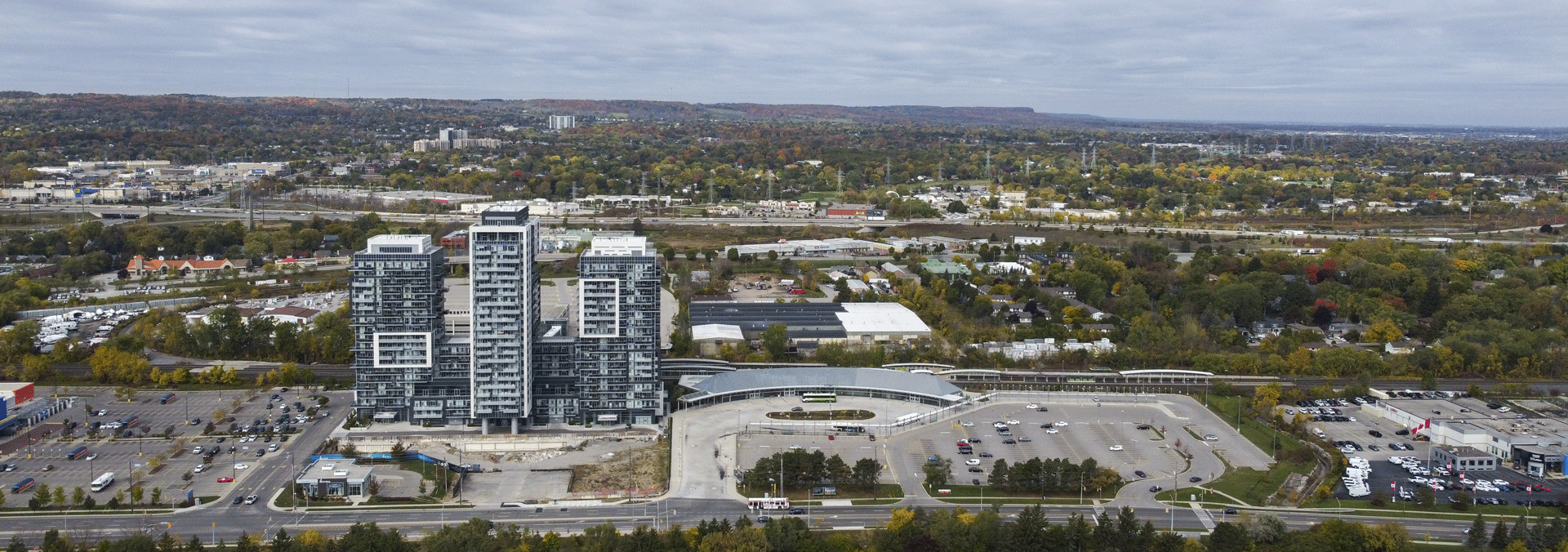 Aerial view of the Burlington GO station